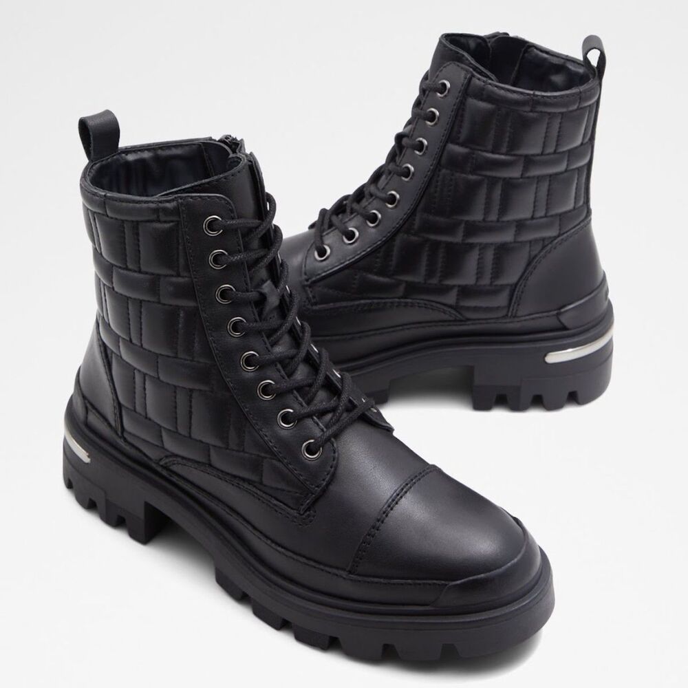 ALDO Quilt Black Quilted Combat Boots Women’s Size 8.5 New in Box